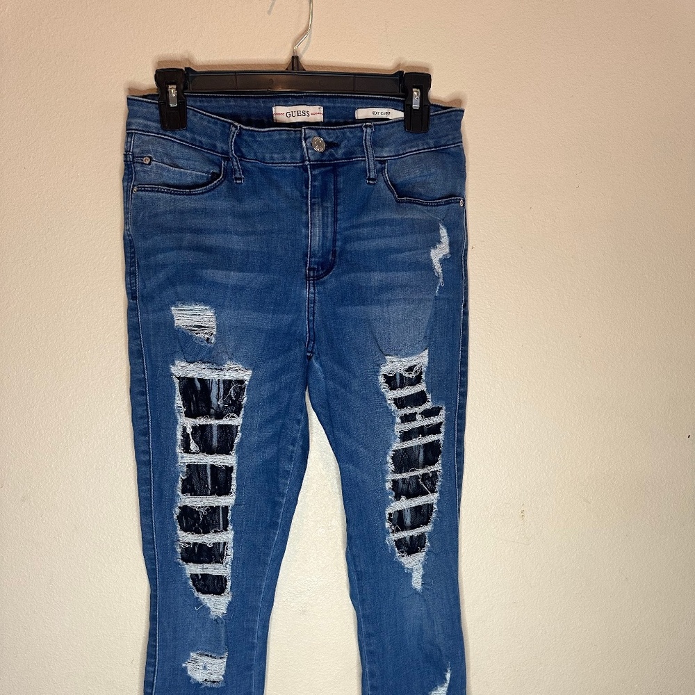 Guess Sexy Curve Lace Distressed Skinny Jeans